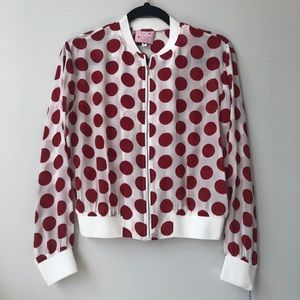 Polka dot sheer bomber jacket